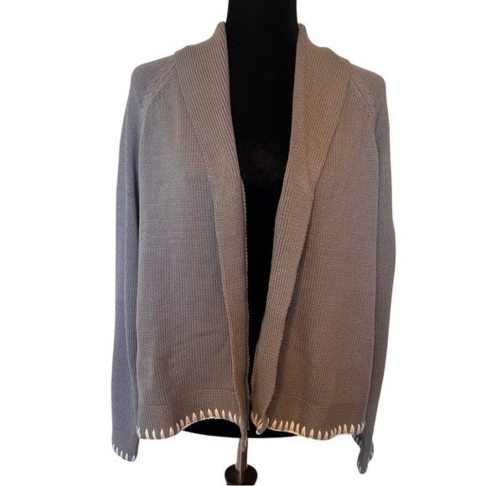 Peace Love World‎ Gray and White Embroidered Cardigan Sweater Size Small